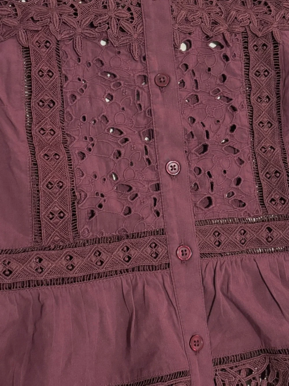 Anthropologie Sleeveless High-Neck Lace-Inset Blouse | Eyelet Button-Front Top - Picture 5 of 12